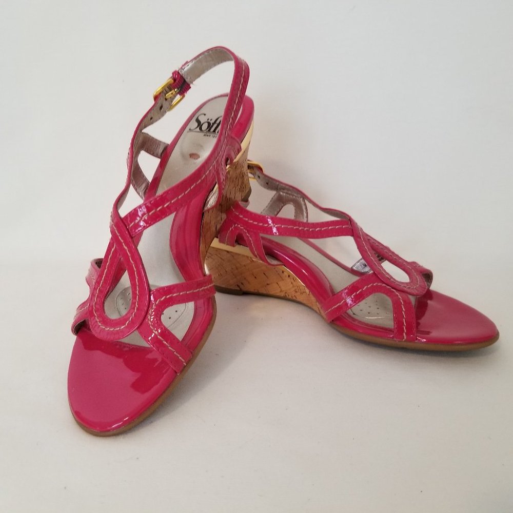 Soffit Pink Patent Leather Wedge Sandals
